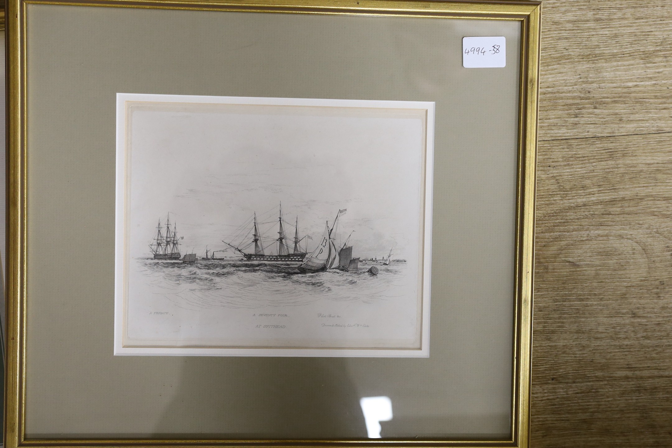 Edward William Cooke R.A. (1811-80), pencil drawing, Fishing boats in a mediterranean harbour, Sabin Galleries label verso, 20 x 35cm and five assorted engravings of shipping after Cooke